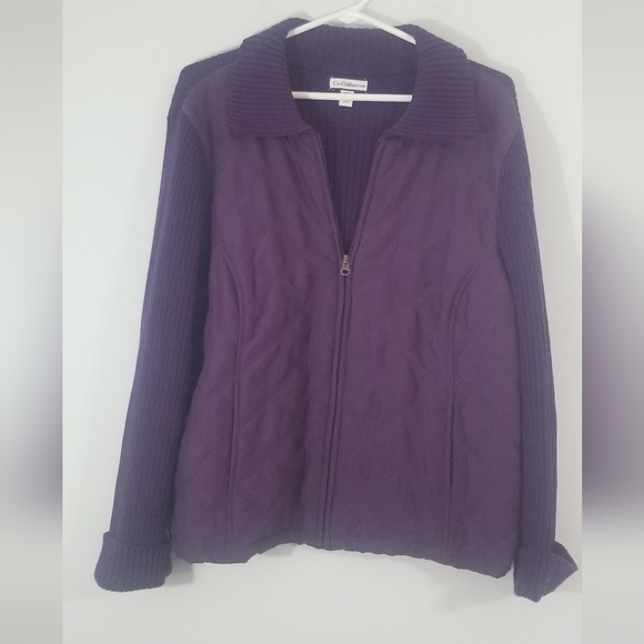 Croft & Barrow Full Zip 2 Tone Purple Sweater Jacket. Size Petite Large. - Picture 1 of 8